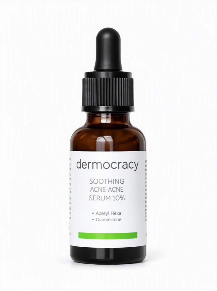AI-generated presentation of the amber serum bottle against a white background